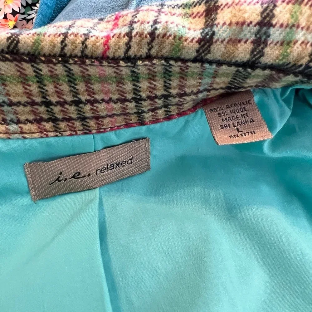 Wool Blend Plaid Blazer sz L - Picture 2 of 2